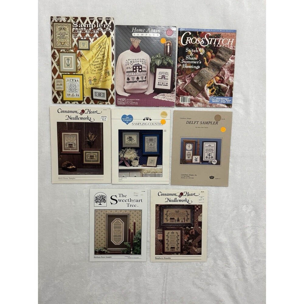 Lot Of 8 Cross Stitch Books Samplers Patterns Delft Country Brick House Roses